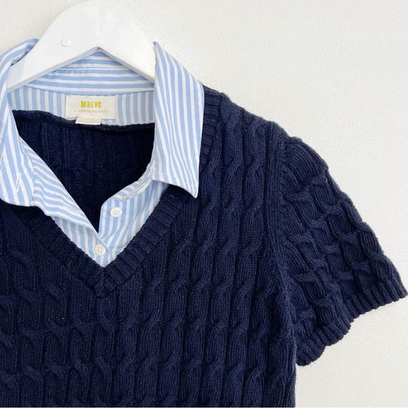 BOGO! Anthropologie Maeve Cable Knit Twofer Sweater Layered Look Medium - Picture 5 of 10